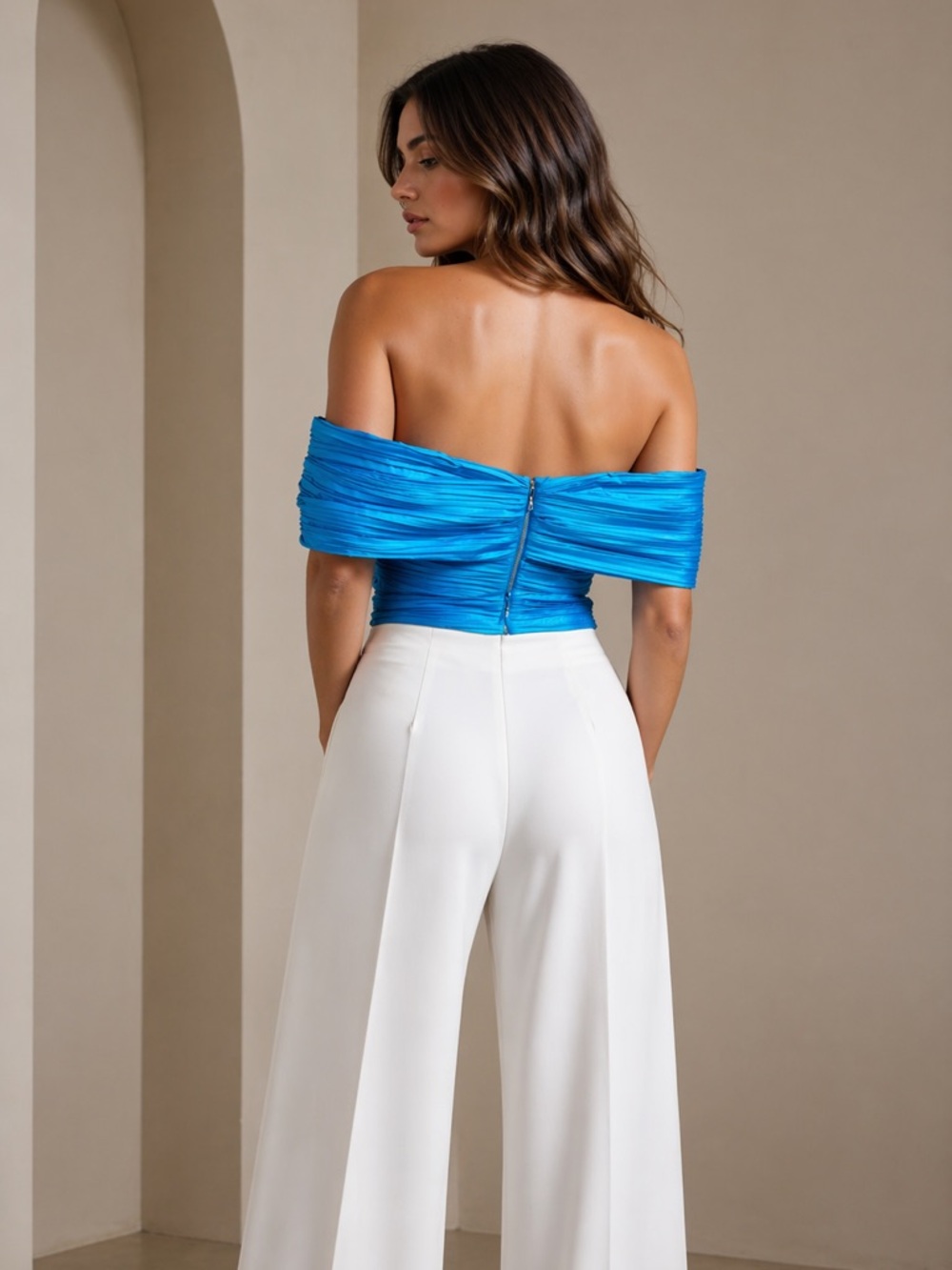 SEMSEM New York OFF-THE-SHOULDER PLISSÉ SILK BUSTIER TOP - Picture 10 of 10